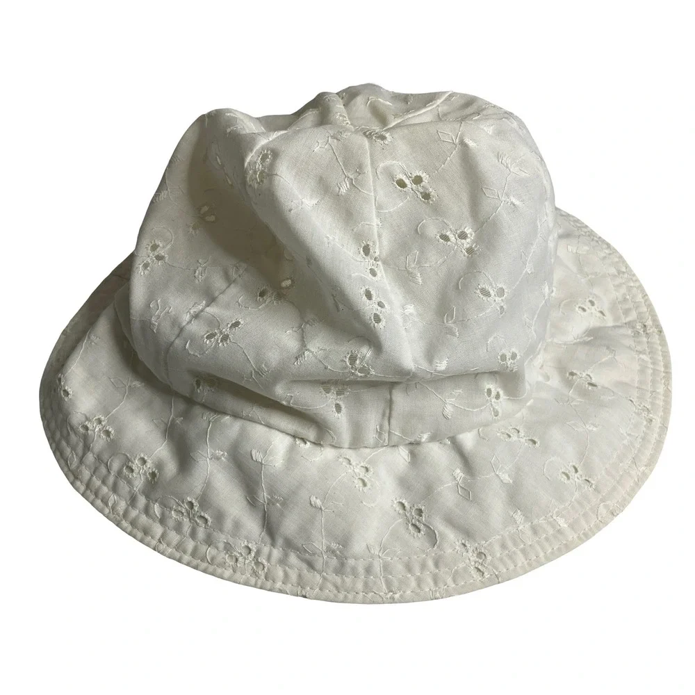 Vintage White Eyelet Embroidered Sun Hat Union Made USA Cottagecore Prairie‎